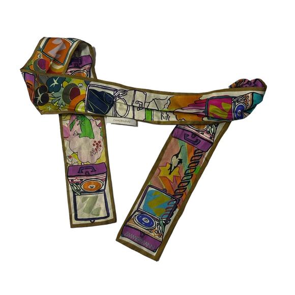 ZIMMERMANN Pants Black Wool High Waist Wide Leg Pleat Colorful Silk Belt size 6 - Picture 9 of 11